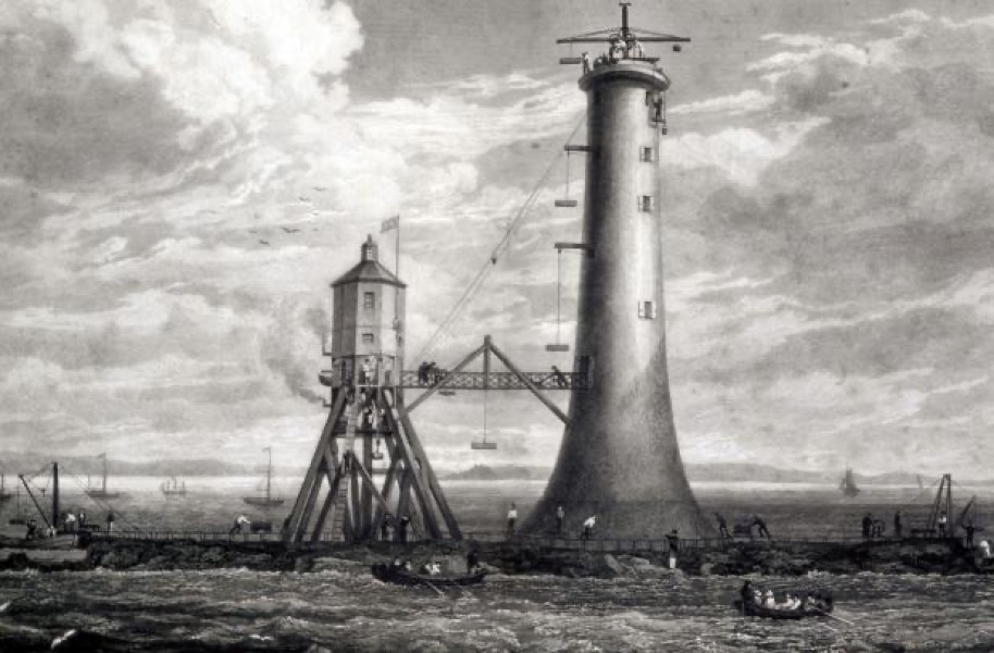 Bell Rock lighthouse under construction